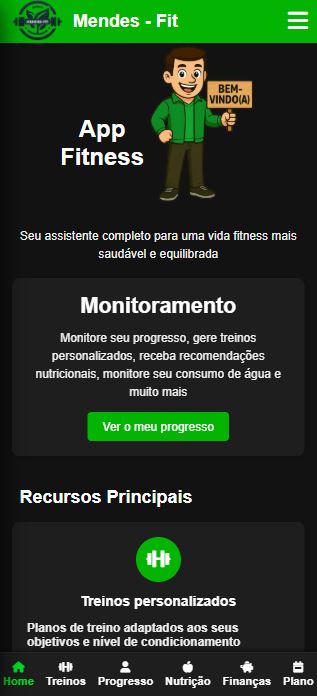 App Mendes Fit - Tela Inicial